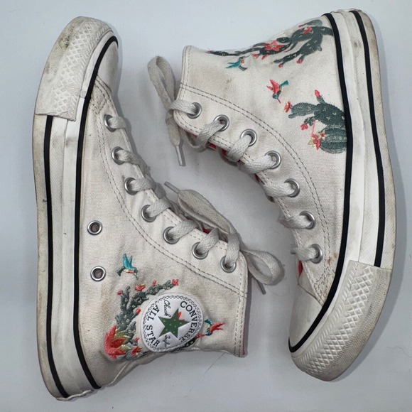 Converse Chuck Taylor Succulents High-Top Vintage White Women's 6 Kid's 4 Bird - Picture 6 of 14